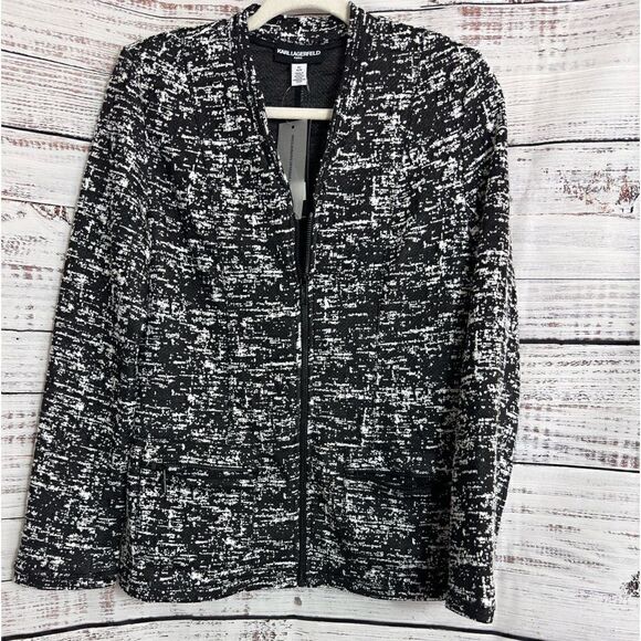 Karl Lagerfeld Paris Jacket Womens Size Medium Full Zip Tweed light Preppy New - Picture 1 of 14